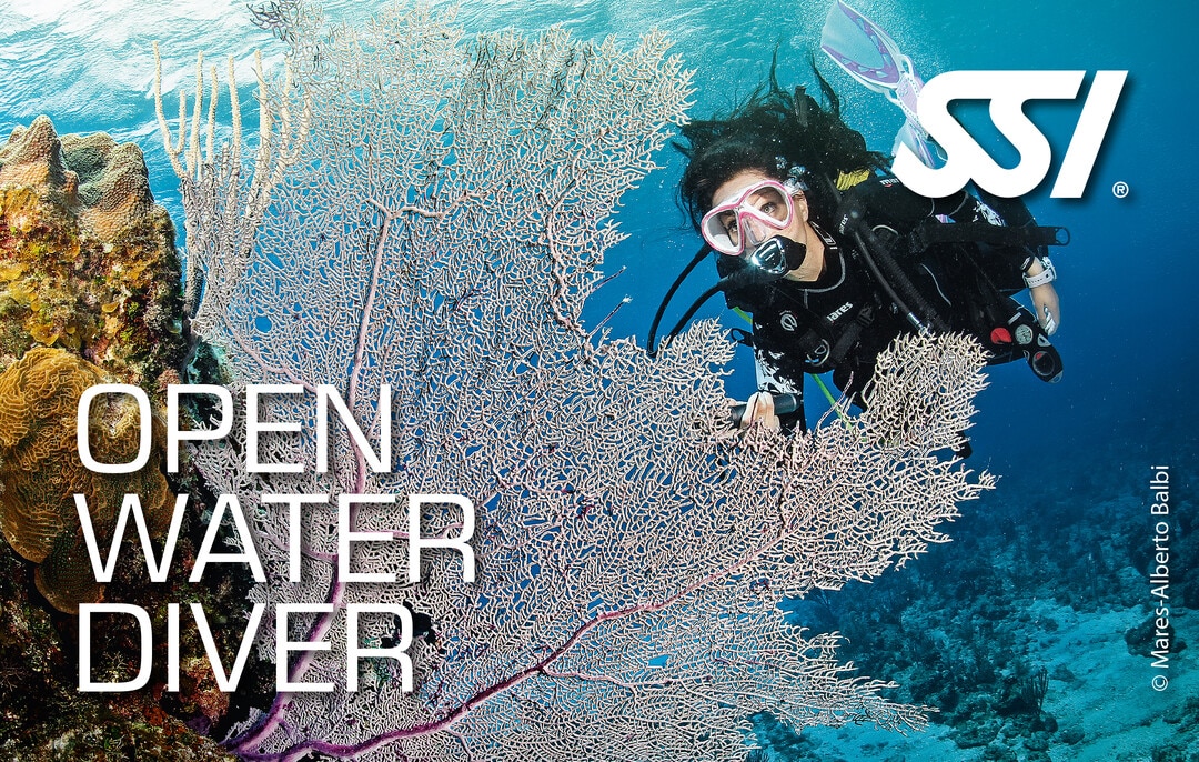 SSI Advanced Adventurer student diver during deep dive module in Komodo National Park, clear blue water