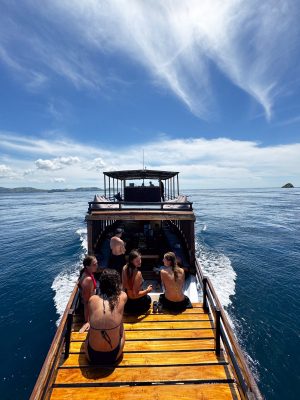Maria Seascape liveaboard deck briefing for dive course planning in Komodo