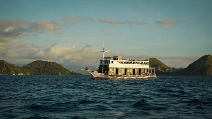 Maria Seascape liveaboard at anchor during best time to dive Komodo in September